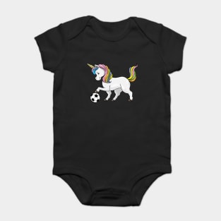 Cute unicorn is playing soccer Baby Bodysuit